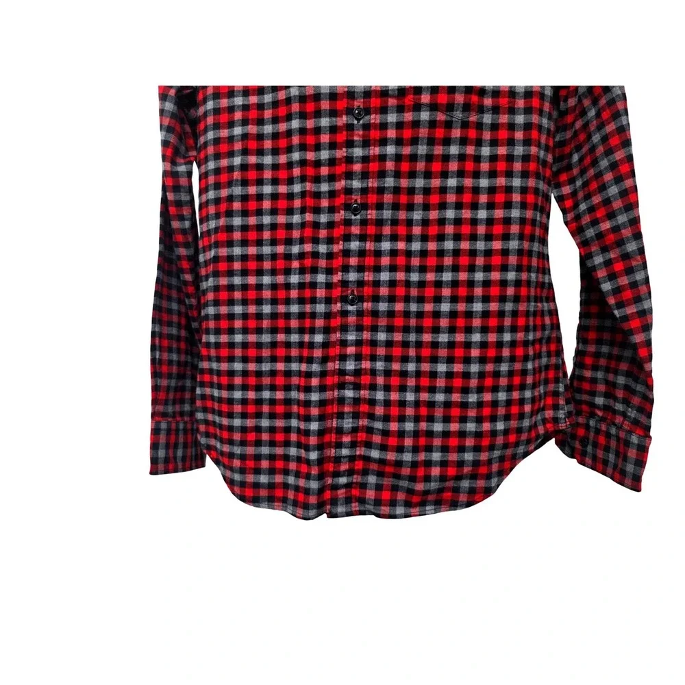 Banana Republic Mens Red Black Gray Grant Fit Luxe Flannel Button Down‎ Shirt M